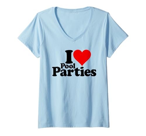 Damen ICH Liebe Herz-POOLPARTYS, SCHWIMMBÄDER T-Shirt mit V-Ausschnitt Damen ICH Liebe Herz-POOLPARTYS, SCHWIMMBÄDER T-Shirt mit V-Ausschnitt von LOVE OF POOL PARTIES HEART TEES