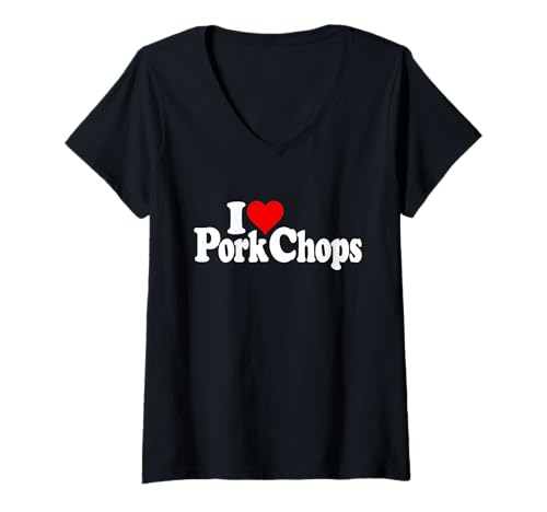 Damen ICH Liebe HERZFÖRMIGE SCHWEINEKOTELETTS T-Shirt mit V-Ausschnitt Damen ICH Liebe HERZFÖRMIGE SCHWEINEKOTELETTS T-Shirt mit V-Ausschnitt von LOVE OF PORK CHOPS HEART MEAT TEES