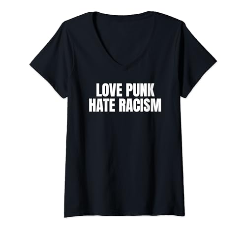 Damen LOVE PUNK HATE RACISM T-Shirt mit V-Ausschnitt Damen LOVE PUNK HATE RACISM T-Shirt mit V-Ausschnitt von LOVE PUNK HATE RACISM