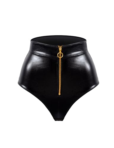 LOVE YOU SEXY Damen PU Kunstleder High-Waist Unterhosen mit Reißverschluss Schwarz Groß von LOVE YOU SEXY