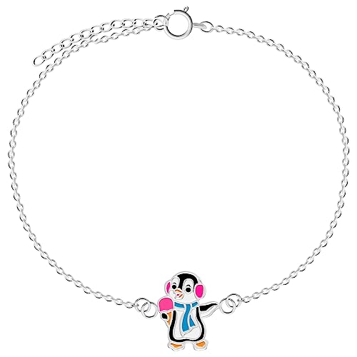 LOVE YOUR CITY Armband für Kinder. Kleiner bunter tanzender Pinguin. Schmuck Geschenke für Mädchen, Kinder. Kinderschmuck aus 925 Sterling Silber mit Emaille. 14-17cm verstellbar von LOVE YOUR CITY