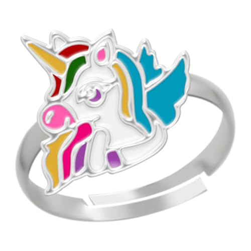 Kinderschmuck Ring Einhorn – 925 Sterling Silber mit Emaille – verstellbar – Kinder Ring Mädchen – buntes Einhorn Motiv – Schmuck Geschenk für Mädchen & Kinder – inkl. Geschenkbox von LOVE YOUR CITY