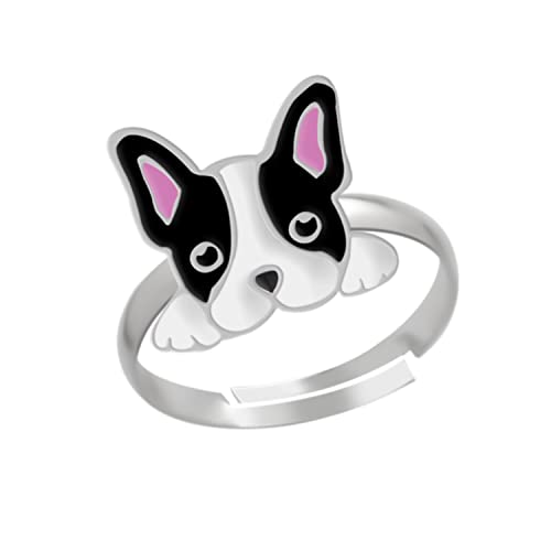 Kinderschmuck Ring Hund, Französische Bulldogge. Tier Schmuck Geschenke für Mädchen, Kinder. Die Weite ist verstellbar. Aus 925 Sterling Silber. Kommt in Geschenkbox. von LOVE YOUR CITY