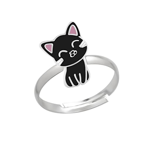 Kinderschmuck Ring Katze Kitty Cat. Tier Schmuck Geschenke für Mädchen, Kinder. Weite verstellbar aus 925 Sterling Silber mit Emaille. Kommt in Geschenkbox. von LOVE YOUR CITY
