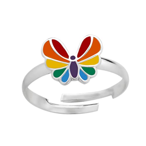 Kinderschmuck Ring bunter kleiner Schmetterling. Tier Schmuck Geschenke für Mädchen, Kinder. Weite verstellbar aus 925 Sterling Silber. Kommt in Geschenkbox. von LOVE YOUR CITY