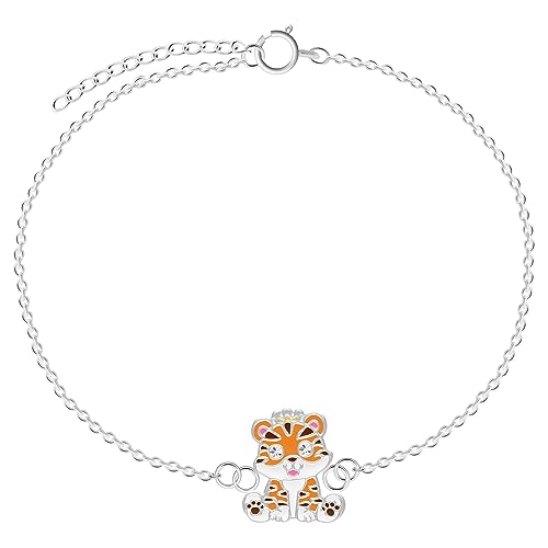 LOVE YOUR CITY Armband Babytiger Katze – Kinderschmuck aus 925 Sterling Silber & Emaille – Verstellbar 14–17 cm – Geschenk für Mädchen & Kinder – Armband mit kleiner Tigerkatze von LOVE YOUR CITY