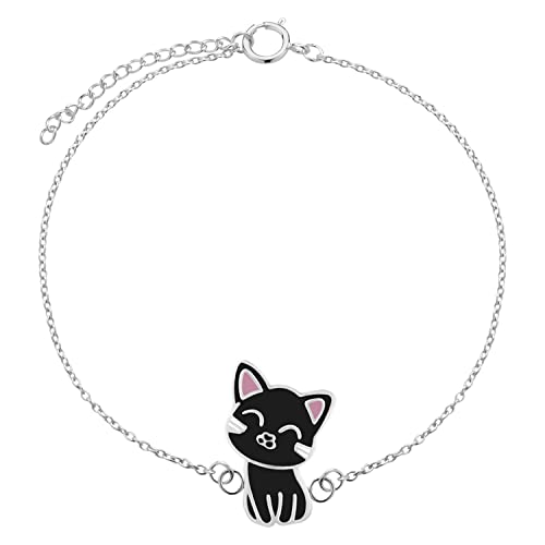 LOVE YOUR CITY Kinderschmuck Armband Katze Kitty Cat. Tier Schmuck Geschenke für Mädchen, Kinder, aus 925 Sterling Silber 14-17cm verstellbar mit Emaille von LOVE YOUR CITY