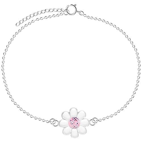LOVE YOUR CITY Armband kleine Blume. Schmuck Geschenke für Mädchen, Kinder. Liebevoll gearbeiteter Kinderschmuck aus 925 Sterling Silber mit Emaille. 14-17cm verstellbar… (Rosa) von LOVE YOUR CITY