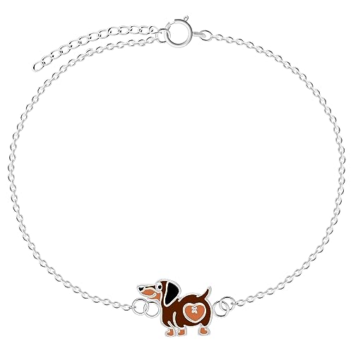 LOVE YOUR CITY Armband Hund, kleiner Dackel mit Herz. Perfekte Geschenke für Mädchen, Kinder. Hochwertiger Kinderschmuck aus Sterling Silber mit Emaille. 14 bis 17cm verstellbar. von LOVE YOUR CITY