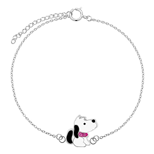 LOVE YOUR CITY Kinderschmuck Armband kleiner Hund. Tier Schmuck Geschenke für Mädchen, Kinder, aus 925 Sterling Silber 14-17cm verstellbar mit Emaille. von LOVE YOUR CITY