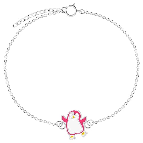 LOVE YOUR CITY Armband kleiner pinker Pinguin. Perfekte Geschenke für Mädchen, Kinder. Hochwertiger Kinderschmuck aus Sterling Silber mit Emaille. 14 bis 17cm verstellbar. von LOVE YOUR CITY