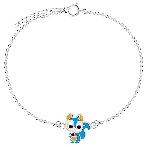 LOVE YOUR CITY Armband kleines Eichhörnchen mit Steinchen in den Augen. Schmuck Geschenke für Mädchen, Kinder. Kinderschmuck aus 925 Sterling Silber mit Emaille. 14-17cm verstellbar von LOVE YOUR CITY