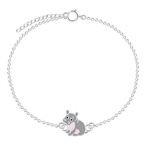 LOVE YOUR CITY Armband kleines Nilpferd. Perfekte Geschenke für Mädchen, Kinder. Hochwertiger Kinderschmuck aus Sterling Silber mit Emaille. 14 bis 17cm verstellbar. von LOVE YOUR CITY