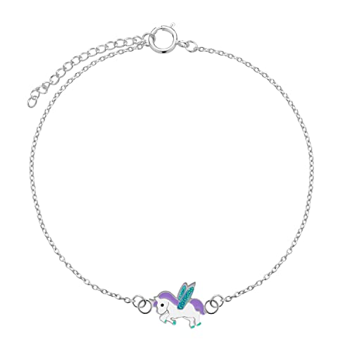 LOVE YOUR CITY Armband kleines fliegendes Einhorn. Tier Schmuck Einhorn Geschenke für Mädchen, Kinder, Kinderschmuck aus 925 Sterling Silber 14-17cm verstellbar mit Emaille von LOVE YOUR CITY