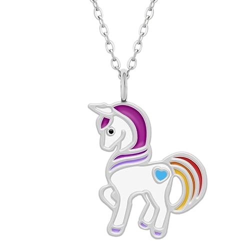 LOVE YOUR CITY Kette, Kettchen mit Anhänger kleines buntes Einhorn. Tier Schmuck Geschenke für Mädchen, Kinder, Kinderschmuck aus 925 Sterling Silber verstellbar 42 bis 45cm von LOVE YOUR CITY