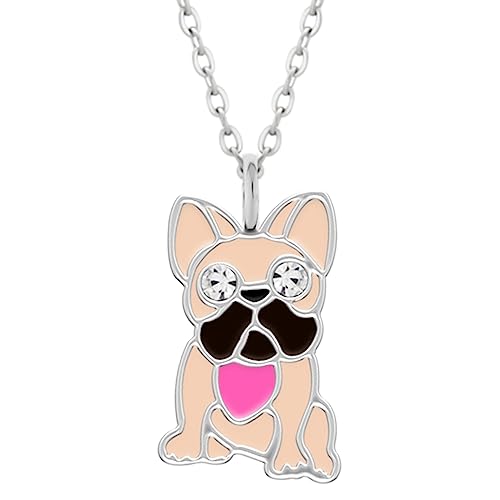 LOVE YOUR CITY Kette, Kettchen französische Bulldogge mit Anhänger. Schmuck Geschenke für Mädchen, Kinder. Kinderschmuck aus 925 Sterling Silber mit Emaille. 45cm verstellbar 42 bis 45cm von LOVE YOUR CITY