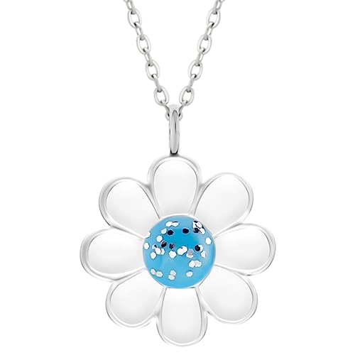 LOVE YOUR CITY Kette, Kettchen mit Anhänger kleine Blume. Schmuck Geschenke für Mädchen, Kinder. Kinderschmuck aus 925 Sterling Silber mit Emaille. verstellbar 42 bis 45cm… (Blau) von LOVE YOUR CITY