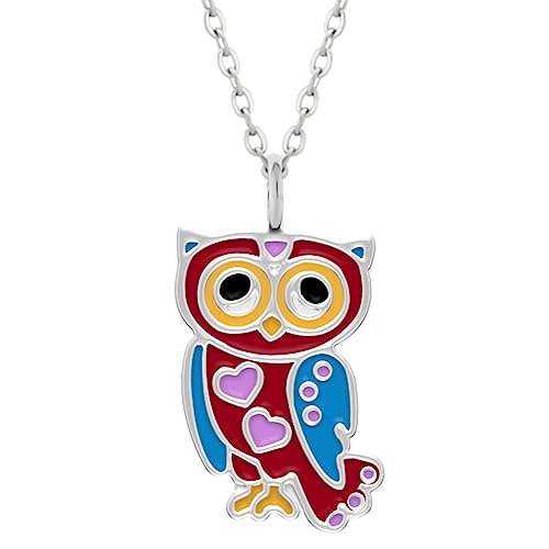 LOVE YOUR CITY Kette, Kettchen mit Anhänger kleine bunte Eule. Schmuck Geschenke für Mädchen, Kinder. Kinderschmuck aus 925 Sterling Silber mit Emaille. verstellbar 42 bis 45cm von LOVE YOUR CITY