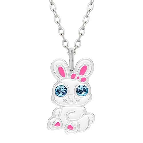 LOVE YOUR CITY Kette, Kettchen mit Anhänger kleines Häschen, Hase mit Glitzeraugen. Schmuck Geschenke für Mädchen, Kinder. Kinderschmuck aus 925 Sterling Silber mit Emaille. verstellbar 42 bis 45cm von LOVE YOUR CITY