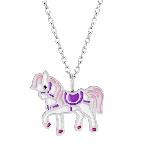 LOVE YOUR CITY Kette Pony – Kinderschmuck für Mädchen aus 925 Sterling Silber & Emaille – Pferde Motiv – Verstellbare Halskette 42–45 cm – In Geschenkbox von LOVE YOUR CITY