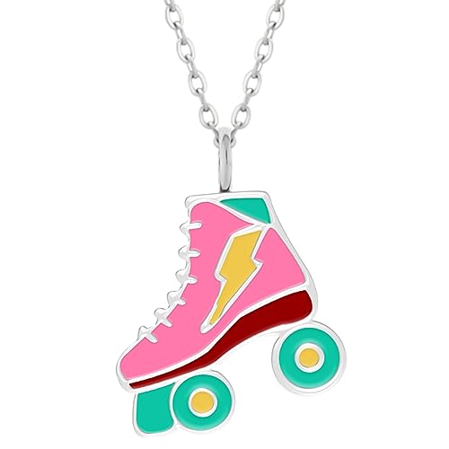 LOVE YOUR CITY Kette Rollschuhe – Kinderschmuck aus 925 Sterling Silber & Emaille – Verstellbare Halskette 42–45 cm – Geschenk für Mädchen & Kinder – Rollerskates Anhänger von LOVE YOUR CITY