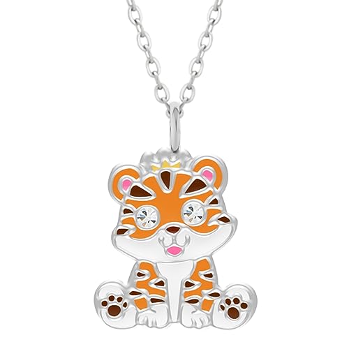 LOVE YOUR CITY Kette Baby Tiger Katze – Kinderschmuck für Mädchen aus 925 Sterling Silber & Emaille – Tiermotiv – Verstellbar 42-45 cm – In Geschenkbox von LOVE YOUR CITY