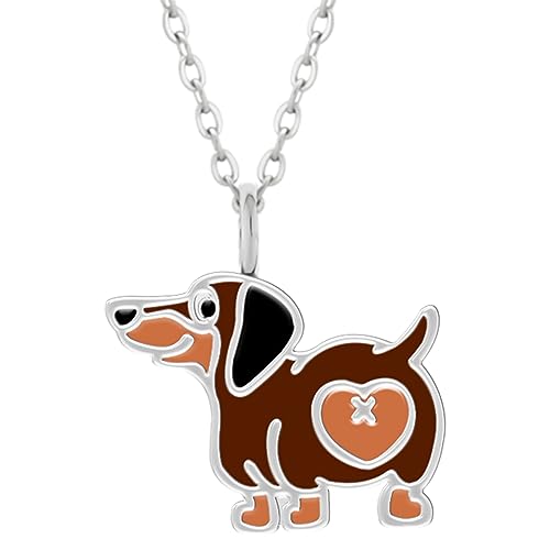 LOVE YOUR CITY Kette kleiner Hund, Dackel mit Herz. Perfekte Geschenke für Mädchen, Kinder. Hochwertiger Kinderschmuck aus Sterling Silber mit Emaille. 42 bis 45cm verstellbar. von LOVE YOUR CITY