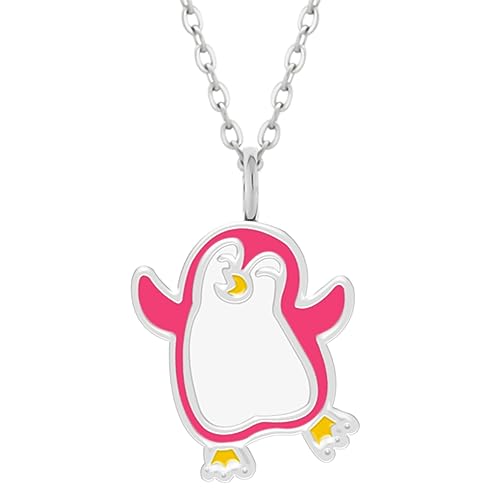 LOVE YOUR CITY Kette kleiner pinker Pinguin. Perfekte Geschenke für Mädchen, Kinder. Hochwertiger Kinderschmuck aus Sterling Silber mit Emaille. 42 bis 45cm verstellbar. von LOVE YOUR CITY