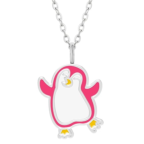 LOVE YOUR CITY Kette kleiner pinker Pinguin. Perfekte Geschenke für Mädchen, Kinder. Hochwertiger Kinderschmuck aus Sterling Silber mit Emaille. 42 bis 45cm verstellbar. von LOVE YOUR CITY