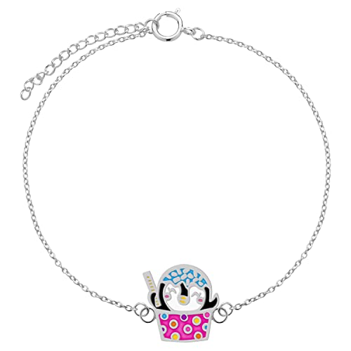 LOVE YOUR CITY Kinderschmuck Armband kleiner Eis Pinguin. Tier Schmuck Geschenke für Mädchen, Kinder, aus 925 Sterling Silber 14-17cm verstellbar mit Emaille von LOVE YOUR CITY