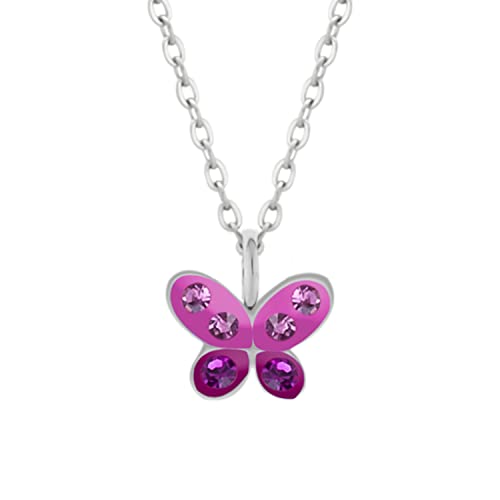 LOVE YOUR CITY Kinderschmuck Kette, Kettchen mit Anhänger Schmetterling mit kleinen Steinen. Tier Schmuck Geschenke für Mädchen, Kinder, aus 925 Sterling Silber verstellbar 42 bis 45cm von LOVE YOUR CITY