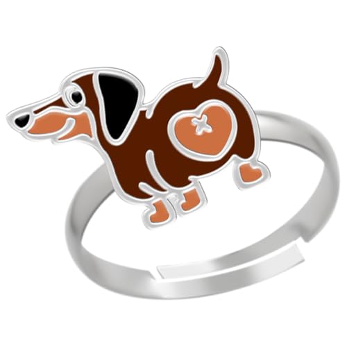 LOVE YOUR CITY Kinderschmuck Ring Dackel – 925 Sterling Silber mit Emaille – verstellbar – Kinder Ring Mädchen – Hundemotiv Schmuck – Geschenk für Kinder – inkl. Geschenkbox von LOVE YOUR CITY