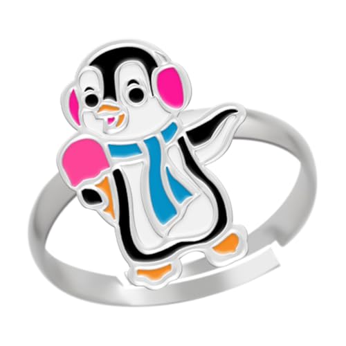 LOVE YOUR CITY Kinderschmuck Ring Pinguin – 925 Sterling Silber mit Emaille – verstellbar – Kinder Ring Mädchen – tanzender Pinguin Schmuck – Geschenk für Kinder – inkl. Geschenkbox von LOVE YOUR CITY