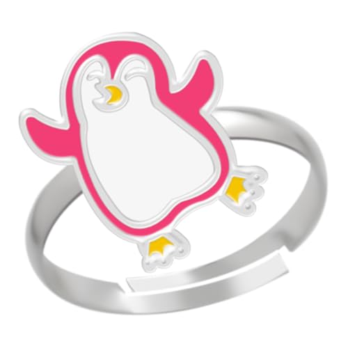 LOVE YOUR CITY Kinderschmuck Ring Pinguin – 925 Sterling Silber mit Emaille – verstellbar – Kinder Ring Mädchen – tanzendes Tiermotiv – Geschenk für Kinder – inkl. Geschenkbox von LOVE YOUR CITY