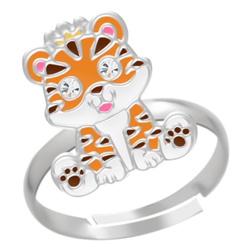 LOVE YOUR CITY Kinderschmuck Ring Tiger – 925 Sterling Silber mit Emaille – verstellbar – Kinder Ring Mädchen – Baby-Tiger Tiermotiv – Geschenk für Kinder – inkl. Geschenkbox von LOVE YOUR CITY