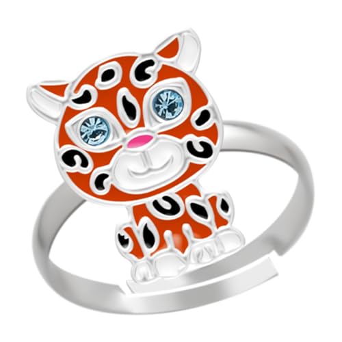 LOVE YOUR CITY Kinderschmuck Ring Tiger Katze – 925 Sterling Silber mit Emaille – verstellbar – Kinder Ring Mädchen – Tiermotiv – Geschenk für Kinder – inkl. Geschenkbox von LOVE YOUR CITY