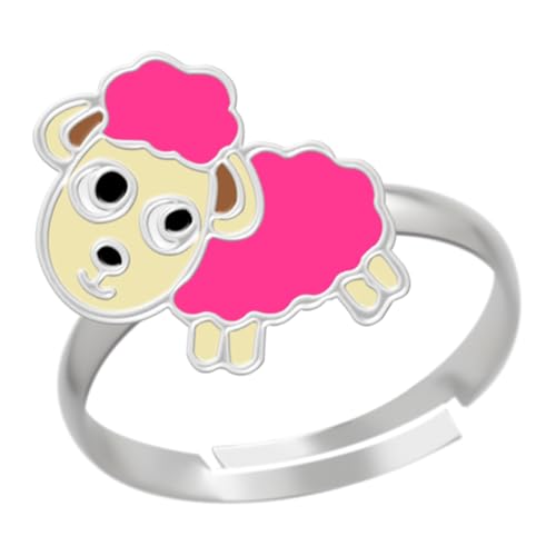 LOVE YOUR CITY Kinderschmuck Ring pinkes Schaf – 925 Sterling Silber mit Emaille – verstellbar – Kinder Ring Mädchen – Schaf Motiv – Schmuck Geschenk für Kinder – inkl. Geschenkbox von LOVE YOUR CITY