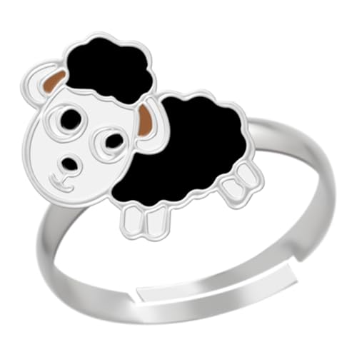 LOVE YOUR CITY Kinderschmuck Ring schwarzes Schaf – 925 Sterling Silber mit Emaille – verstellbar – Kinder Ring Mädchen – Tiermotiv – Geschenk für Kinder – inkl. Geschenkbox von LOVE YOUR CITY