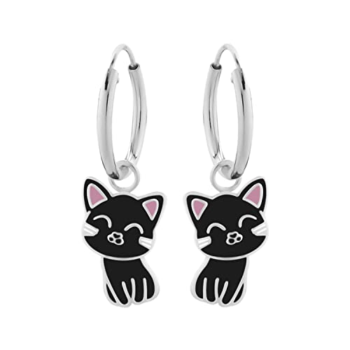 LOVE YOUR CITY Ohrringe, Creole Katze Kitty Cat. Tier Schmuck Geschenke für Mädchen, Kinder, Kinderschmuck aus 925 Sterling Silber mit Emaille. Kommt in kleiner Geschenkbox. von LOVE YOUR CITY