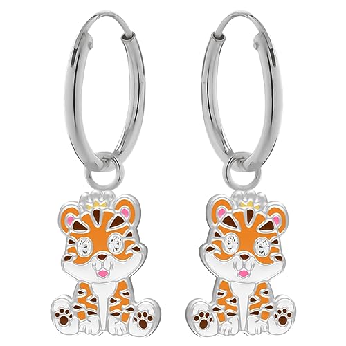 LOVE YOUR CITY Ohrringe, Creolen kleine Baby Tiger Katze. Perfekte Geschenke für Mädchen, Kinder. Hochwertiger Kinderschmuck aus Sterling Silber mit Emaille. von LOVE YOUR CITY