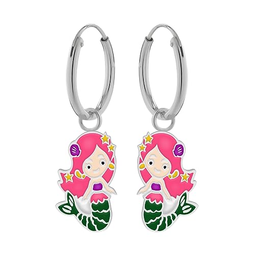 LOVE YOUR CITY Ohrringe Creolen Meerjungfrau – Kinderschmuck für Mädchen aus 925 Sterling Silber & Emaille – Meerjungfrauen-Motiv – In Geschenkbox von LOVE YOUR CITY