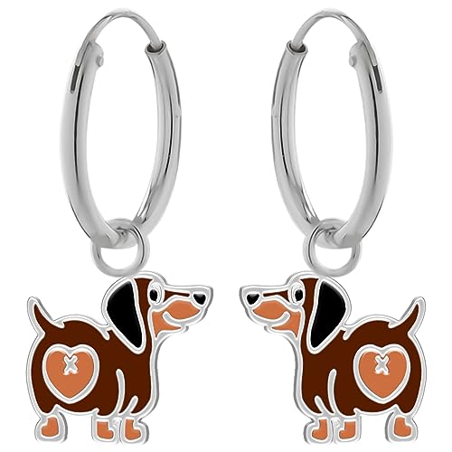 LOVE YOUR CITY Ohrringe Creolen Dackel mit Herz – Kinderschmuck für Mädchen aus 925 Sterling Silber & Emaille – Hund Motiv – In Geschenkbox von LOVE YOUR CITY