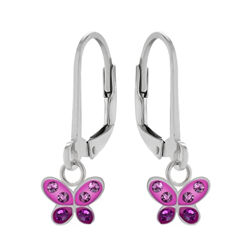 LOVE YOUR CITY Ohrringe, Ohrhänger Schmetterling. Tier Schmuck Geschenke mit kleinen Steinen für Mädchen, Kinder, Kinderschmuck aus 925 Sterling Silber mit Emaille von LOVE YOUR CITY