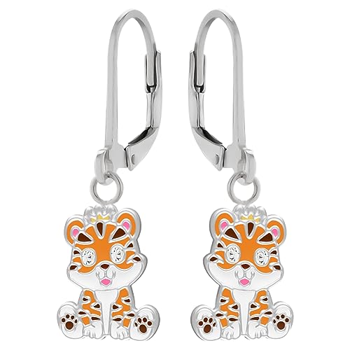 LOVE YOUR CITY Ohrringe Baby Tiger Katze – Ohrhänger für Mädchen aus 925 Sterling Silber & Emaille – Kinderschmuck – Geschenk für Kinder – Tierohrringe für Katzenfans von LOVE YOUR CITY