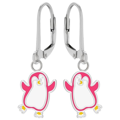 LOVE YOUR CITY Ohrringe, Ohrhänger kleiner pinker Pinguin. Perfekte Geschenke für Mädchen, Kinder. Hochwertiger Kinderschmuck aus Sterling Silber mit Emaille. von LOVE YOUR CITY