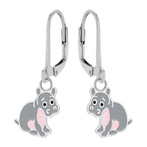 LOVE YOUR CITY Ohrringe Ohrhänger Nilpferd – Kinderschmuck für Mädchen aus 925 Sterling Silber & Emaille – Niedliches Nilpferd-Motiv – In Geschenkbox von LOVE YOUR CITY