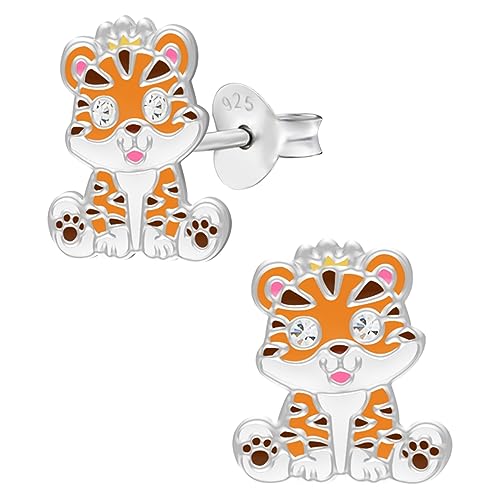 LOVE YOUR CITY Ohrringe Ohrstecker Baby Tiger Katze – Kinderschmuck für Mädchen aus 925 Sterling Silber & Emaille – Tiermotiv – In Geschenkbox von LOVE YOUR CITY