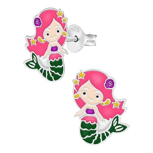 LOVE YOUR CITY Ohrringe Ohrstecker Meerjungfrau – Kinderschmuck für Mädchen aus 925 Sterling Silber & Emaille – Meerjungfrauen-Motiv – In Geschenkbox von LOVE YOUR CITY