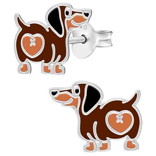 LOVE YOUR CITY Ohrringe, Ohrstecker kleiner Hund, Dackel. Perfekte Geschenke für Mädchen, Kinder. Hochwertiger Kinderschmuck aus Sterling Silber mit Emaille. von LOVE YOUR CITY