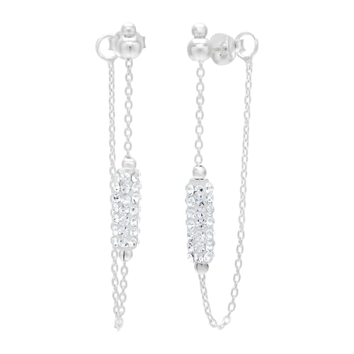 LOVE YOUR CITY Ohrringe Zirkonia mit Kettchen, Quaste – 925 Sterling Silber – Ohrstecker für Frauen und Mädchen – Zirkonia Ohrstecker mit Kettenanhänger – Geschenk für Frauen – In Geschenkbox von LOVE YOUR CITY